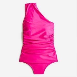 Long-torso ruched one-shoulder one-piece